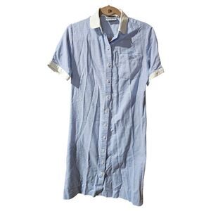 70s Vintage DAVID CRYSTAL LACOSTE Blue White Short‎ Sleeve Dress - Size 8